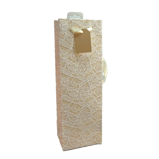 BEIGE WHITE LACE WINE BAG