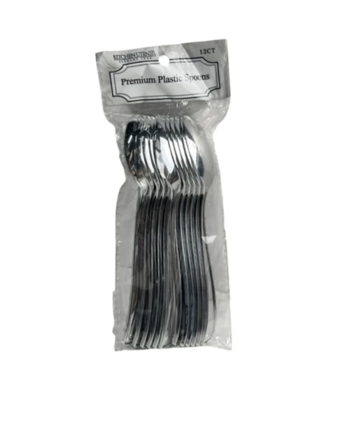 PREMIUN SILVER PLASTIC SPOONS 12 COUNT
