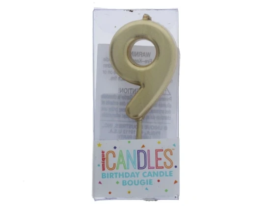 Small Gold Molded Birthday Candle # 9