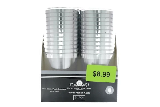 SILVER TRIM CLEAR CUPS 10 OZ