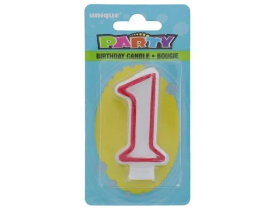 Red and White Molded Birthday Candle # 1