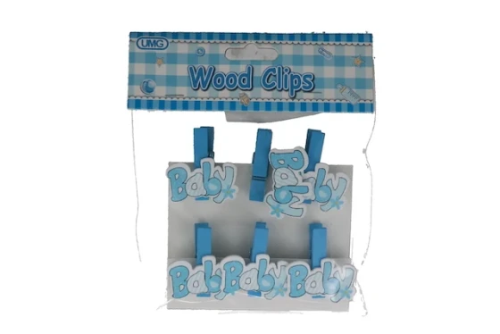 BLUE BABY WOOD CLIPS 6 PACK