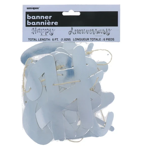 SILVER HAPPY ANNIVERSARY BANNER 6 FT