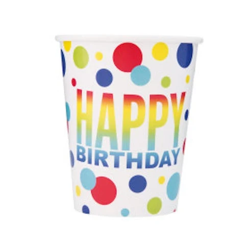 RAINBOW SPOT BIRTHDAY CUP 9 OZ 8 CT