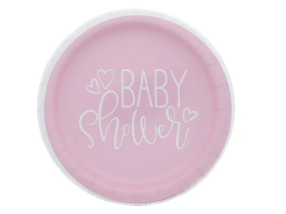 PINK BABY SHOWER PLATE 7 IN 8 CT