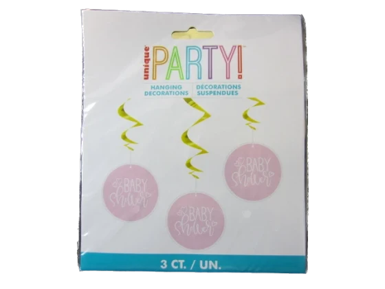 PINK BABY SHOWER HANGING SWIRL 3 CT