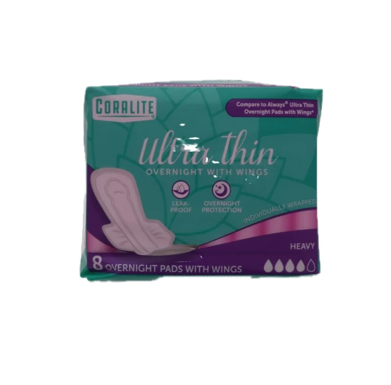 ULTRA THIN OVER NIGHT PADS WITH WINGS 8 COUNT