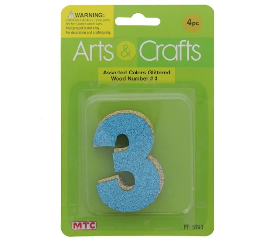 Number 3 GLITTER WOOD NUMBER XXX
