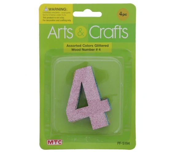 Number 4 GLITTER WOOD NUMBER XXX