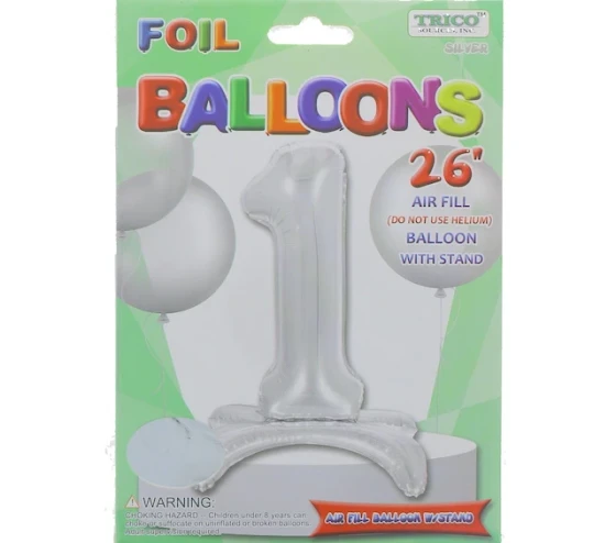 Number 1 SILVER BALLOON WITH STAND 26 INCH