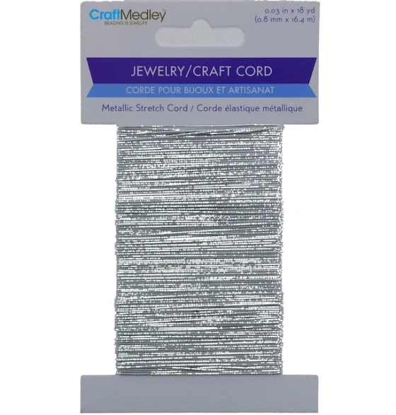 SILVER METALLIC STRETCH CORD 0.8 MM X 18 YARDS