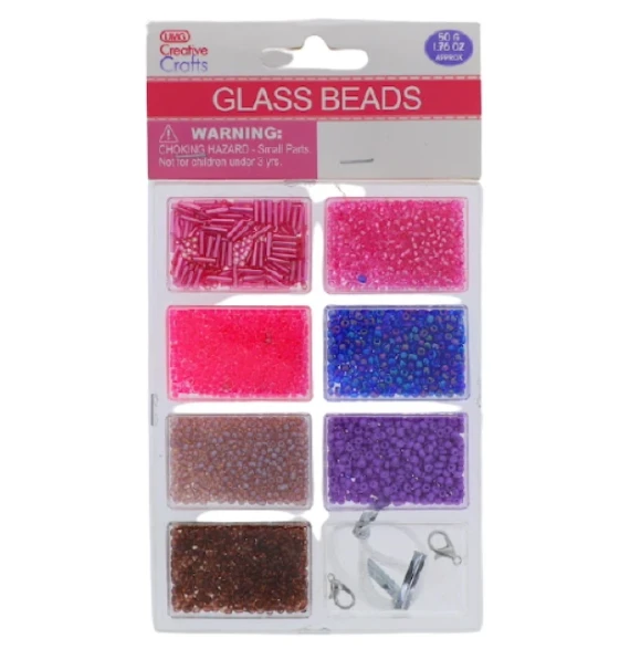 PURPLE AND PINK GLASS BEADS WITH CORD