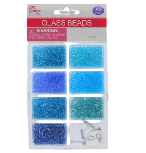 BLUE GLASS BEADS WITH CORD