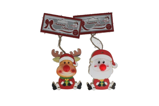 WOODEN ORNM W/LIGHT-UP NOSE 7X10CM