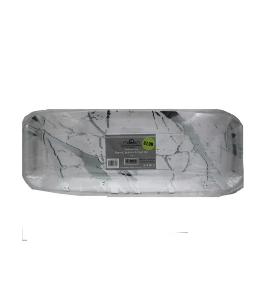 CLEAR AND SILVER SERVING TRAY PLASTIC
