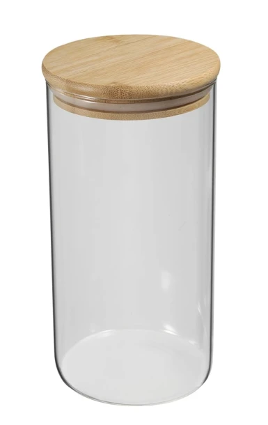 GLASS CONTAINER WITH WOODEN LID 44 FL OZ