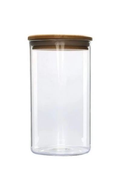 GLASS CONTAINER WITH WOODEN LID