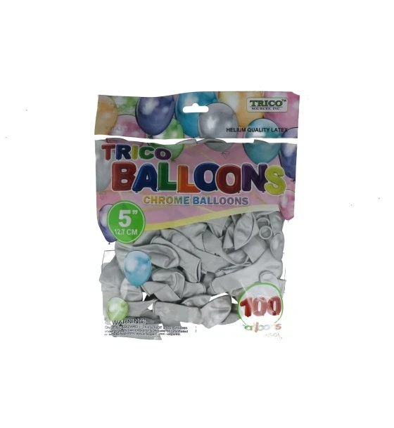 SILVER CHROME LATEX BALLOON 5 INCH 100 PACK