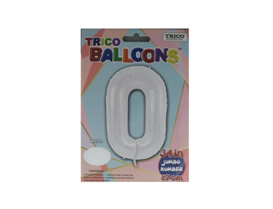 NUMBER 0 WHITE 34 INCH JUMBO LATEX BALLOON