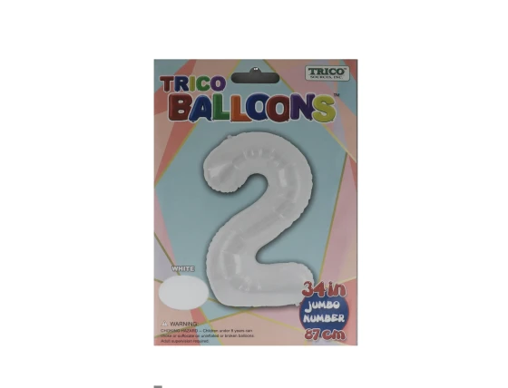 NUMBER 2 WHITE 34 INCH JUMBO LATEX BALLOON