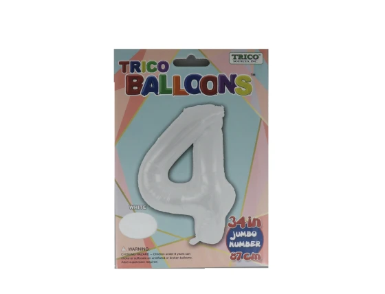 NUMBER 4 WHITE 34 INCH JUMBO LATEX BALLOON