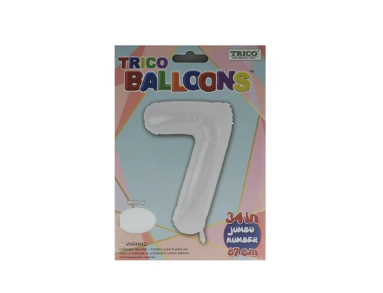 NUMBER 7 WHITE 34 INCH JUMBO LATEX BALLOON