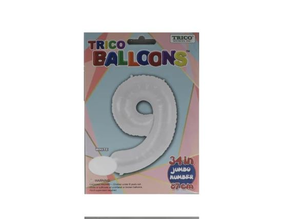 NUMBER 9 WHITE 34 INCH JUMBO LATEX BALLOON