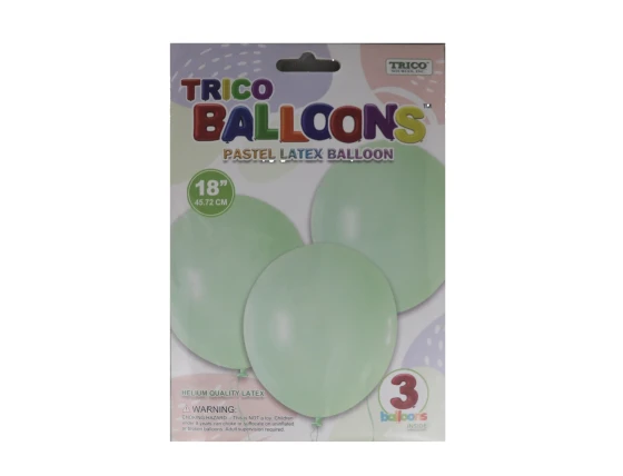 LIGHT GREEN 18 INCH PASTEL LATEX BALLOON 3 PACK