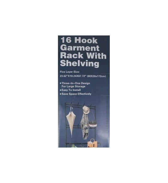 16 HOOK GARMENT RACK WITH SHELVING