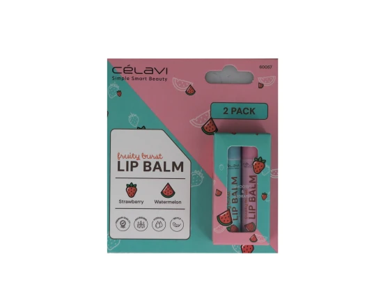 CELAVI FRUITY BURST STRAWBERRY WATERMELON LIP BALM 2 PACK