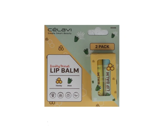 CELAVI FRUITY BURST HONEY ALOE LIP BALM 2 PACK