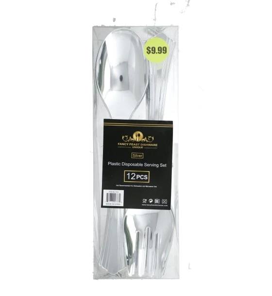 SILVER PLASTIC DISPOABLE SERVING SET 12 PCS