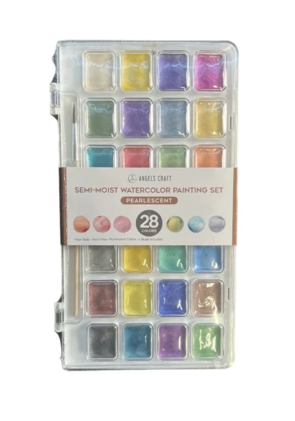 SEMI-MOIST WATERCOLOR PAINTING SET PEARLESCENT 28 COLORS
