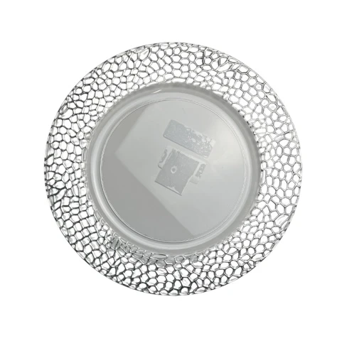 CLEAR PLATE CHARGER WITH SILVER RIMS