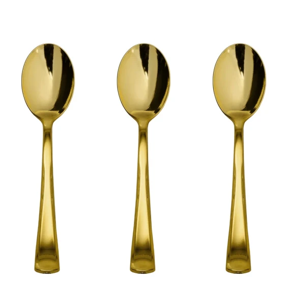 PLASTIC GOLD MINI SPOONS 100 PCS
