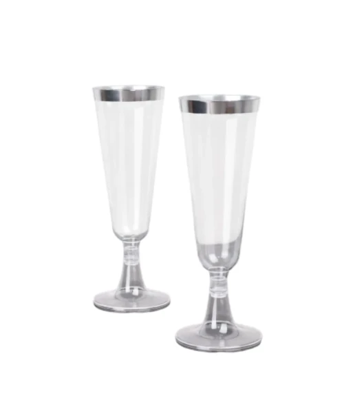 SILVER PLASTIC CHAMPAGNE GLASSES 12 PCS