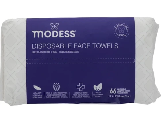 MODESS DISPOSABLE FACE TOWELS 66 COUNT