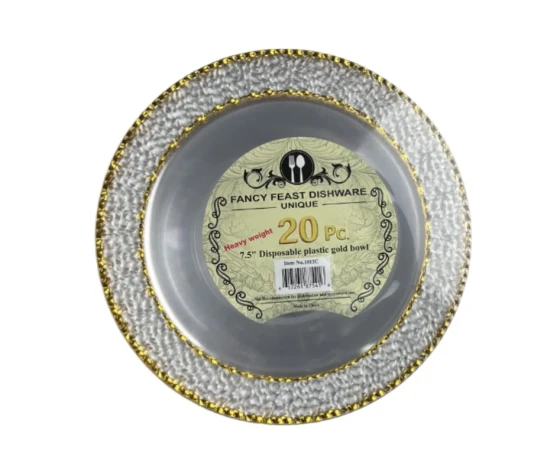 7.5 INCH DISPOSABLE PLASTIC GOLD BOWL 20 PCS