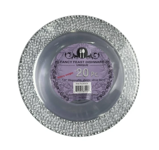 7.5 INCH DISPOSABLE PLASTIC SILVER BOWL 20 PCS