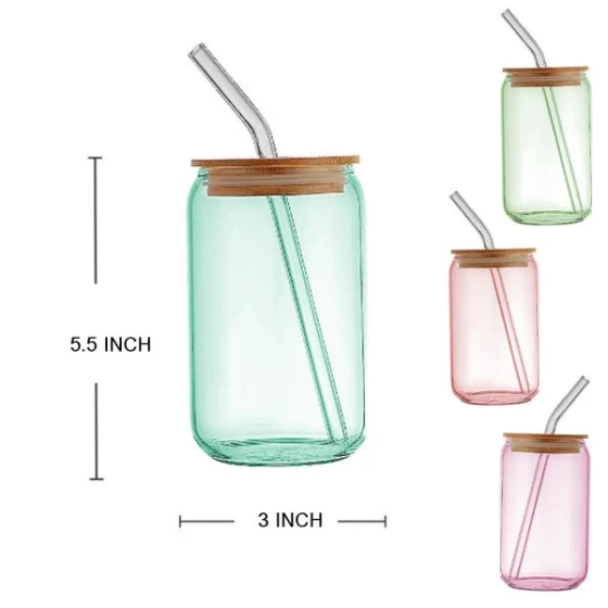 SODA CAN GLASS COLOR LID & STRAW