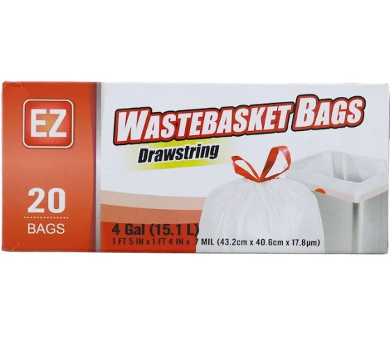 WASTE BASKET DRAWSTRING 4 GAL 20 BAGS