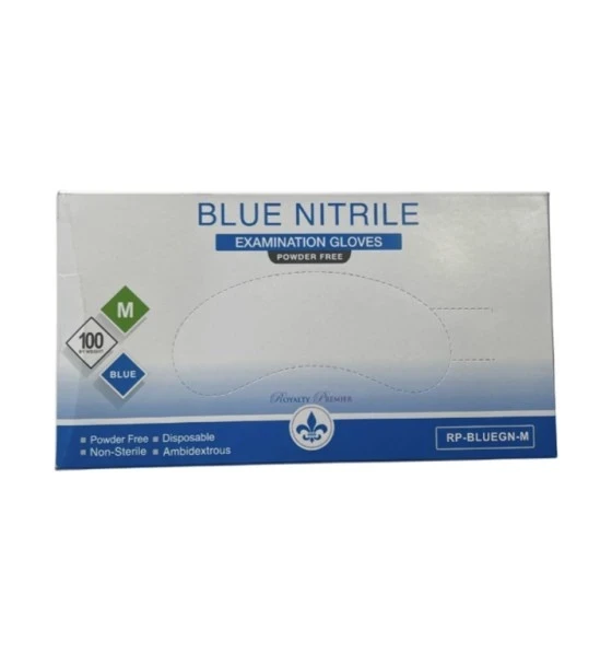 MEDIUM BLUE NITRILE EXAMINATION GLOVES 100 PACK