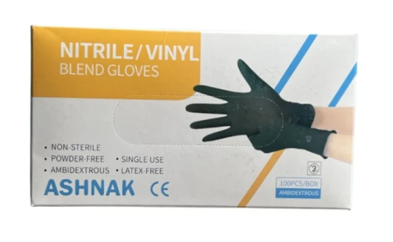 LARGE ASHNAK NITRILE VINYL BLEND GLOVES 100 PCS