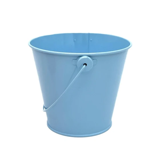 BLUE TIN METAL PAIL BUCKET 10 X 10 X 9 INCH