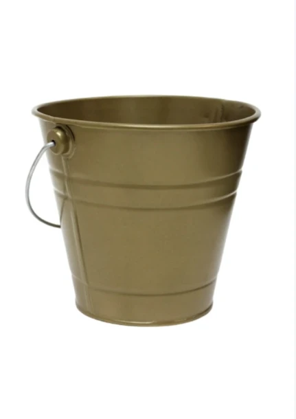 GOLD TIN METAL PAIL BUCKET 10 X 10 X 9 INCH
