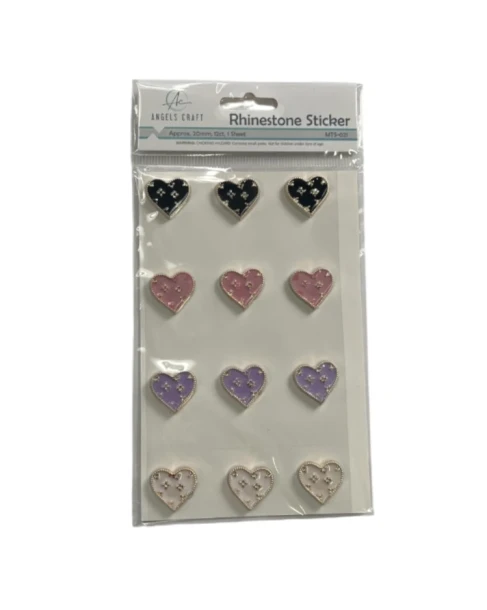 RHINESTONE STICKER HEART 12 COUNT 1 SHEET