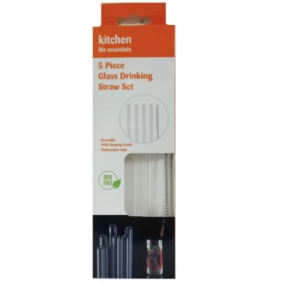 5 PIECE GLASS DRINKING STRAW SET