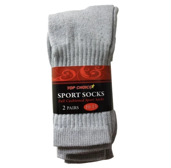 GREY SPORT SOCKS 2 PAIRS 10-13