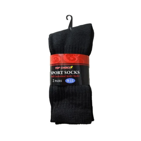 BLACK SPORT SOCKS 2 PAIRS 10-13