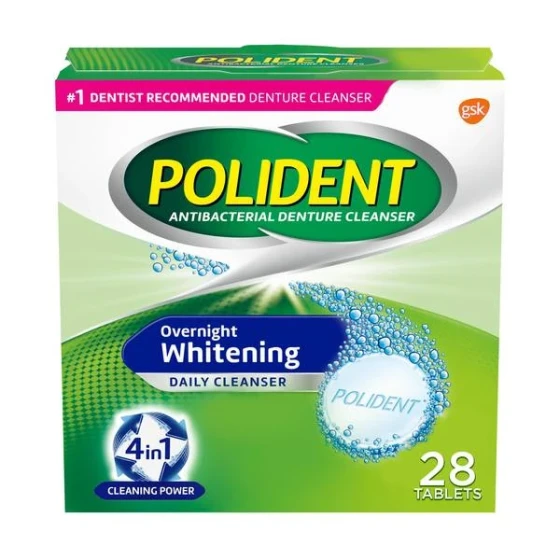 POLIDENT OVERNIGHT WHITENING 28 TABLETS 4 IN 1
